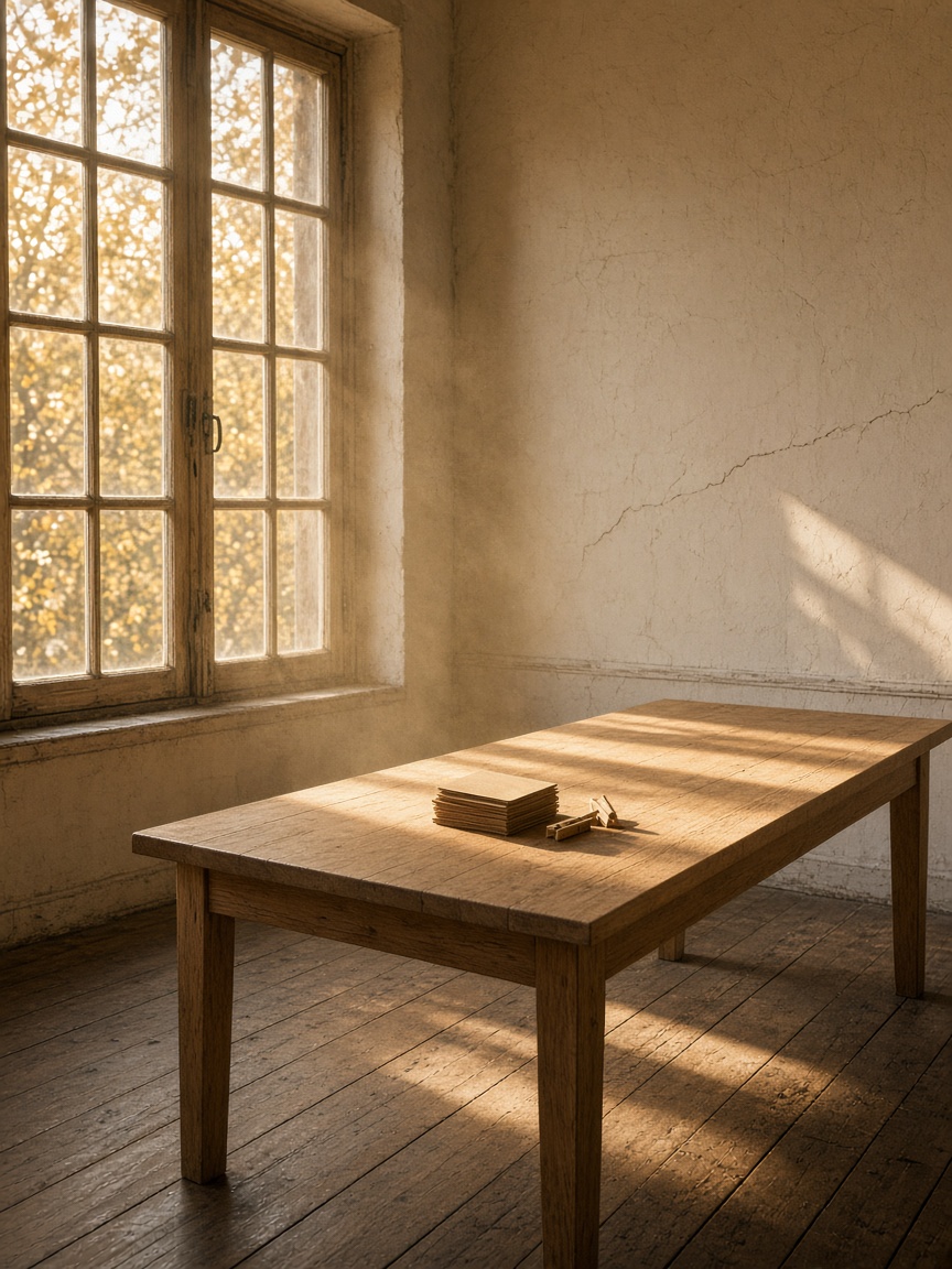 Sun on the empty planning table
