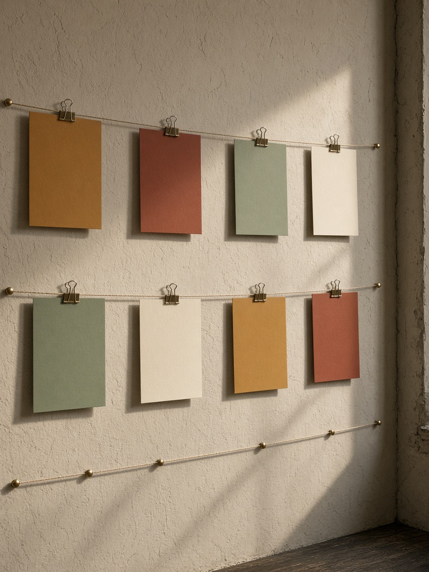 String timeline with clipped colour cards