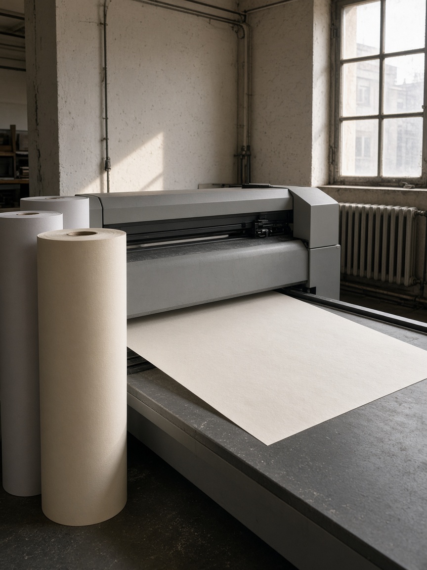 Plotter and standing rolls of cream paper