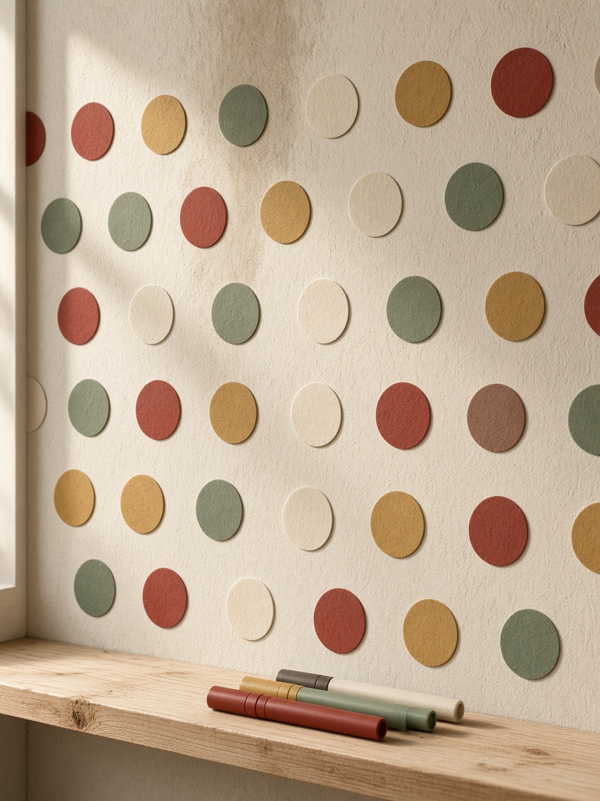 Colour dots and markers on the plaster wall